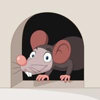 Cartoon funny mouse in the hole vector