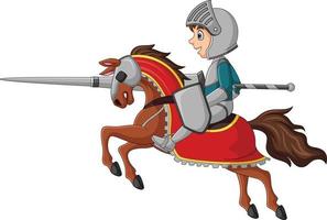 Cartoon knight riding a horse with lance vector