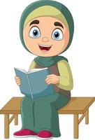 Cartoon muslim girl reading a book vector