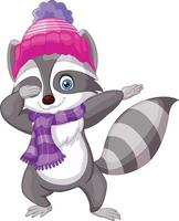 Cartoon raccoon dabbing with hat and scarf vector