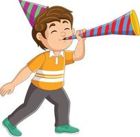 Cartoon little boy blowing a trumpet vector