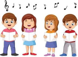 grupo de dibujos animados de niños del coro cantando una canción vector