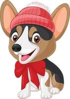 Cartoon little dog wearing hat and bow vector