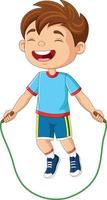 Cartoon little boy playing jumping rope vector