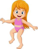 Cartoon happy little girl in swimsuit posing vector