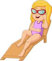Cartoon little girl relaxing on beach chair vector