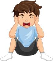 Cartoon little boy sitting and sad expression vector