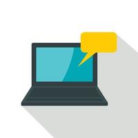 Laptop and speech bubble icon, flat style vector