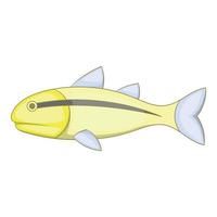 Yellow fish with black stripe icon, cartoon style vector