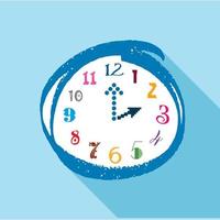 reloj con icono de números multicolores, estilo plano vector