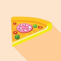 Slice of pizza with sausage and olives icon vector