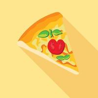 pizza con tomates e icono de albahaca, estilo plano vector