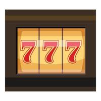 Slot machine with three sevens icon, cartoon style vector