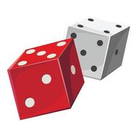 Red and white dice cubes icon, cartoon style vector