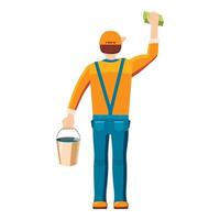 Man cleaning with bucket and sponge back view icon vector