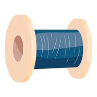 Wooden coil with blue threads icon, cartoon style vector