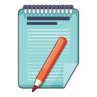 Red pencil and notepad icon, cartoon style vector