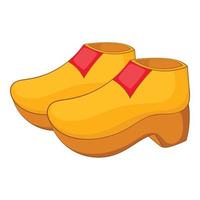 Wooden shoe icon, cartoon style vector