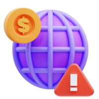 3d render illustration of financial crisis warning globe icon, recession png