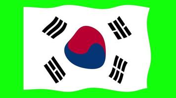 South Korea Waving Flag 2D Animation on Green Screen Background. Looping seamless animation. Motion Graphic video