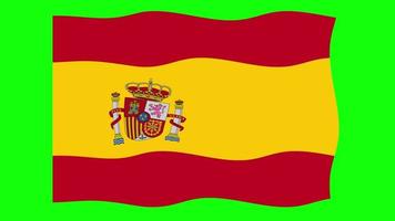 Espanha acenando a animação da bandeira 2d no fundo da tela verde. animação perfeita em loop. gráfico em movimento video