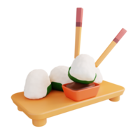 3D illustration onigiri chopsticks soy sauce traditional japanese dish png