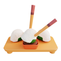 3D-Darstellung Onigiri Essstäbchen Sojasauce traditionelles japanisches Gericht png