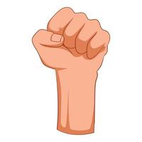 Raised up clenched male fist icon, cartoon style vector