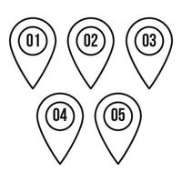 Numbered pin markers icon, outline style vector