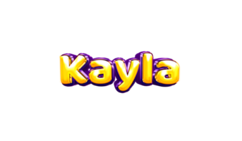 etiqueta engomada del nombre de las niñas coloridas fiesta globo cumpleaños helio aire llamativas amarillas moradas separar kayla png