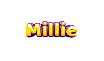 filles nom autocollant coloré fête ballon anniversaire hélium air brillant jaune violet découpe millie png