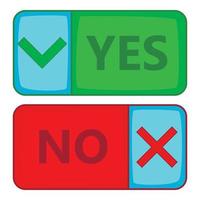 Yes and No button icon, cartoon style vector