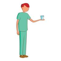 Male nurse with a glass icon, cartoon style vector
