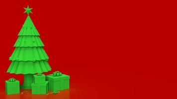 el árbol de navidad verde sobre fondo rojo para el concepto de vacaciones 3d renderizado foto