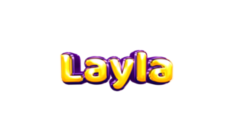 etiqueta engomada del nombre de las niñas coloridas fiesta globo cumpleaños helio aire llamativas amarillas moradas separar layla png