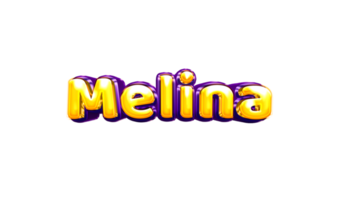girls name sticker colorful party balloon birthday helium air shiny yellow purple cutout Melina png