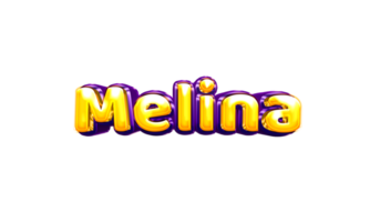 adesivo de nome de meninas colorido balão de festa aniversário hélio ar brilhante amarelo roxo recorte melina png