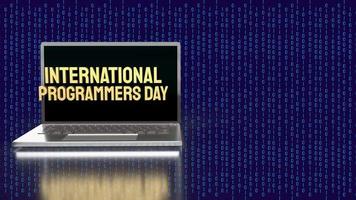 The  gold  international programmers day on notebook for holiday or technology concept 3d rendering photo