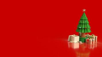 The Christmas tree and gift box on red background for holiday concept 3d rendering photo