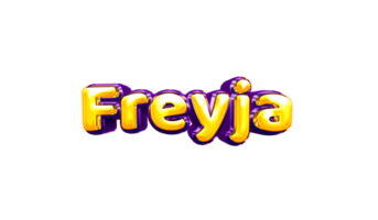 etiqueta engomada del nombre de las niñas coloridas fiesta globo cumpleaños helio aire llamativas amarillas moradas separar freyja png