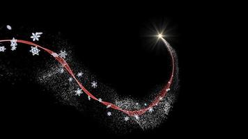 Animation of a red ribbon with textured snowflakes in motion on a black background video