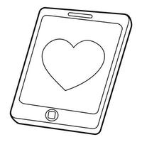 Mobile phone with heart icon, outline style vector