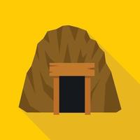 Mine in mountain icon, flat style vector