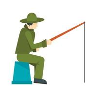 Fisherman sitting with fishing rod icon flat style vector