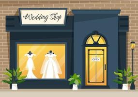 Wedding Shop with Jewellery, Beautiful Bride Gowns and Accessories Suitable for Poster in Flat Cartoon Hand Drawn Template Illustration