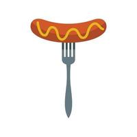 Grilled sausage on a fork icon, flat style vector