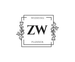 logotipo femenino inicial zw. utilizable para logotipos de naturaleza, salón, spa, cosmética y belleza. elemento de plantilla de diseño de logotipo de vector plano.