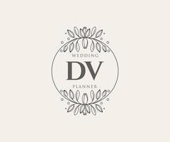 colección de logotipos de monograma de boda con letras iniciales dv, plantillas florales y minimalistas modernas dibujadas a mano para tarjetas de invitación, guardar la fecha, identidad elegante para restaurante, boutique, café en vector