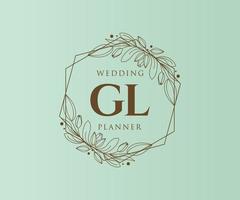 GL Initials letter Wedding monogram logos collection, hand drawn modern minimalistic and floral templates for Invitation cards, Save the Date, elegant identity for restaurant, boutique, cafe in vector