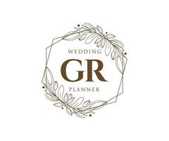 colección de logotipos de monograma de boda con letras iniciales gr, plantillas florales y minimalistas modernas dibujadas a mano para tarjetas de invitación, guardar la fecha, identidad elegante para restaurante, boutique, café en vector